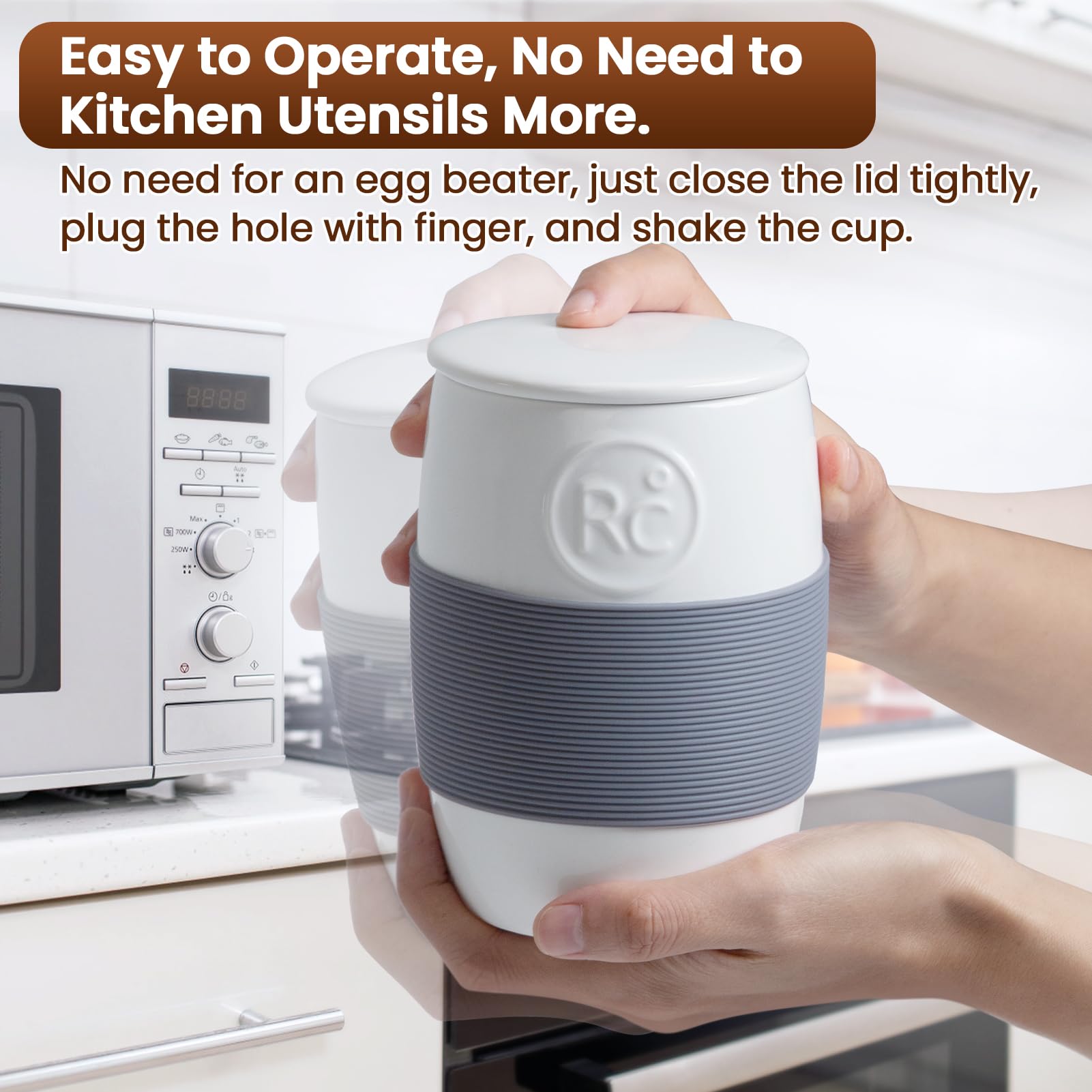 ReneeChef ceramic egg cooker lid with silicone seal prevents spills.