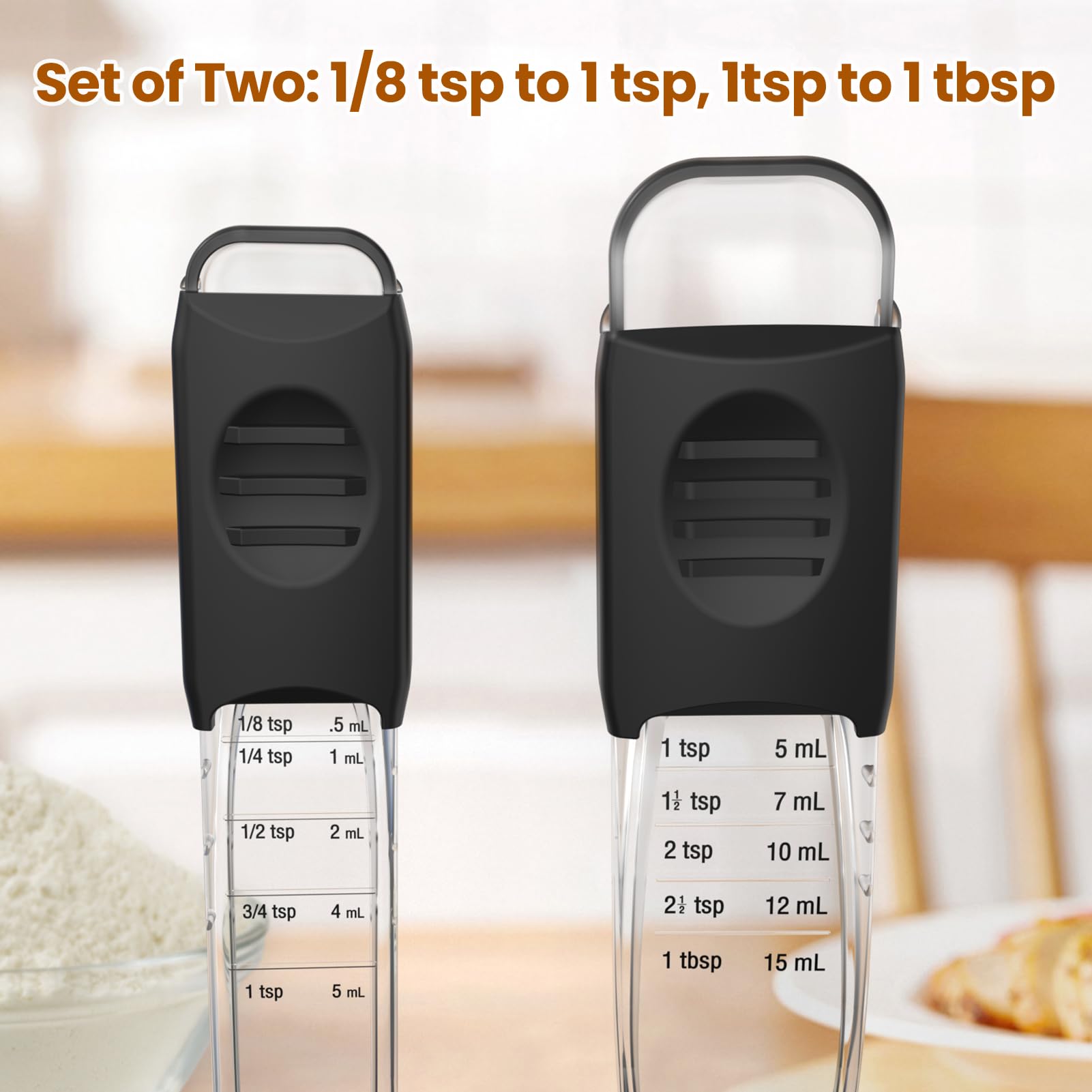 ReneeChef measuring spoons fit into spice jars for precise dry ingredients.