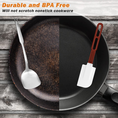 ReneeChef non-stick friendly spatula prevents scratching delicate cookware surfaces.