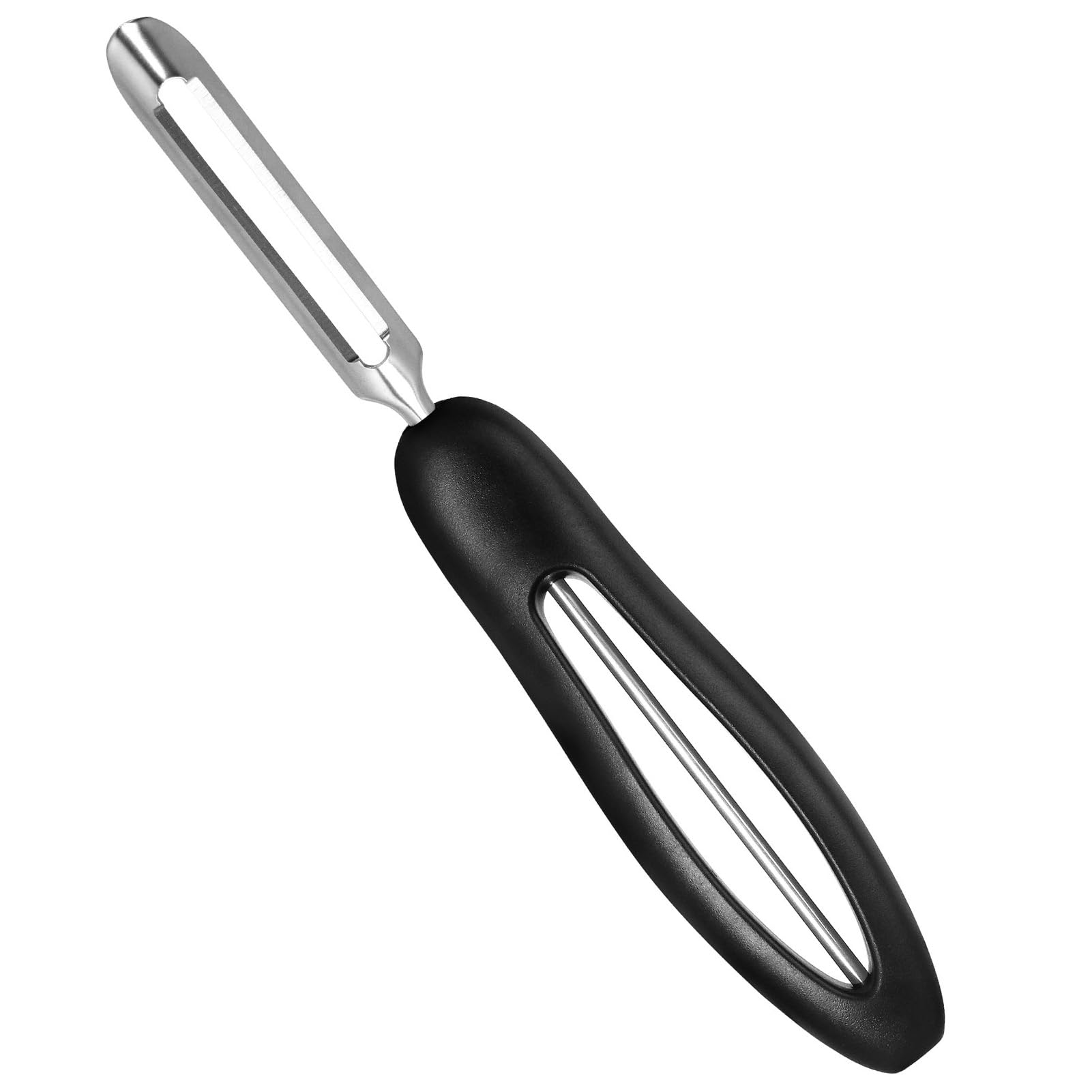 ReneeChef peeler blade close-up shows ultra sharp rust-resistant blades for precise peeling.