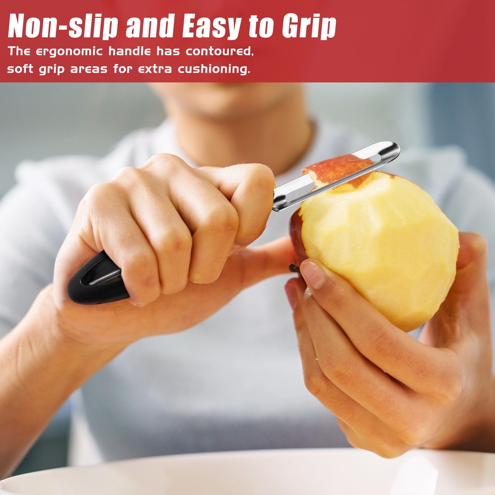 Dishwasher-safe ReneeChef peeler for quick cleanup after peeling.