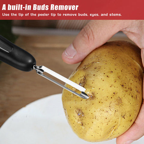 ReneeChef peeler handles multiple produce types, like potatoes and apples.