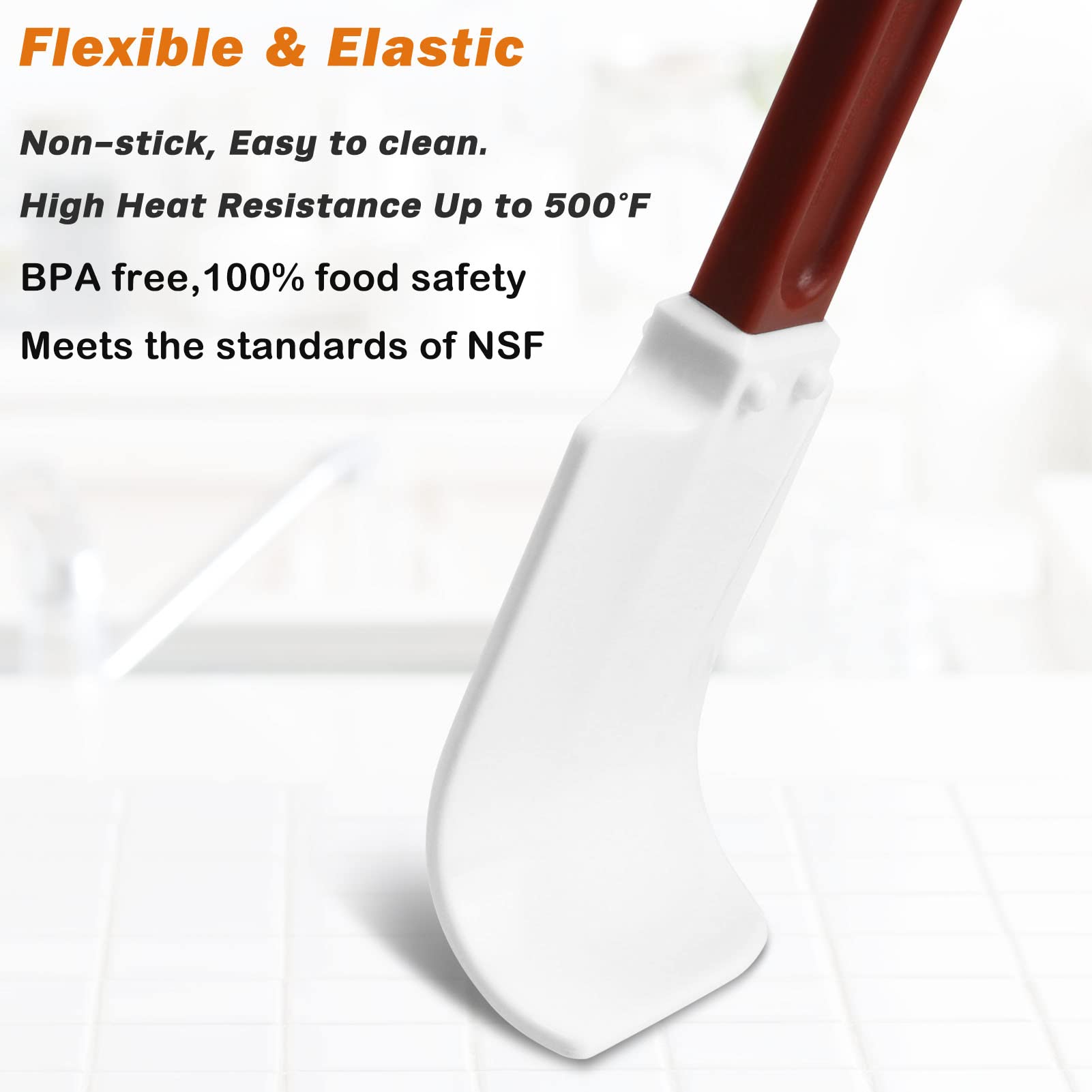 ReneeChef silicone spatula blade detail showing flexible edge for bowl corners.