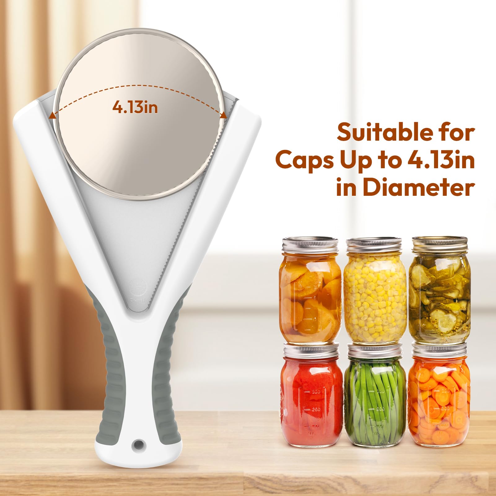 ReneeChef-wide-mouth-lid-opening handles canning jars and bottle caps.