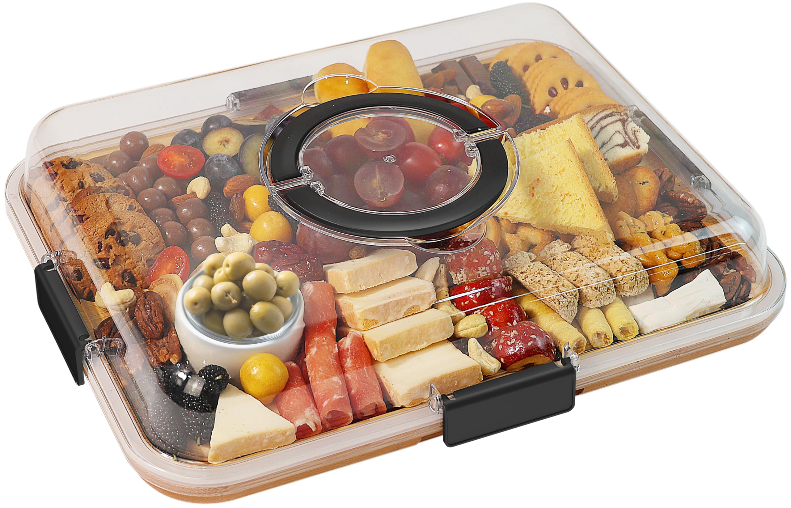 Renmxj charcuterie board with clear lid for easy transport and fresh display.
