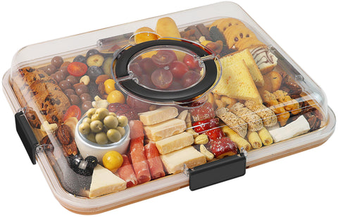 Renmxj charcuterie board with clear lid for easy transport and fresh display.