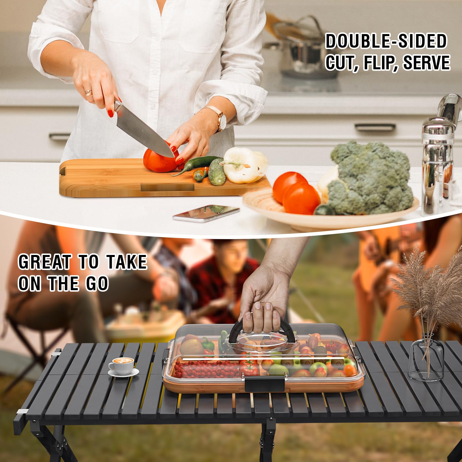 Renmxj charcuterie board dual-function design emphasizes prep surface and display tray.