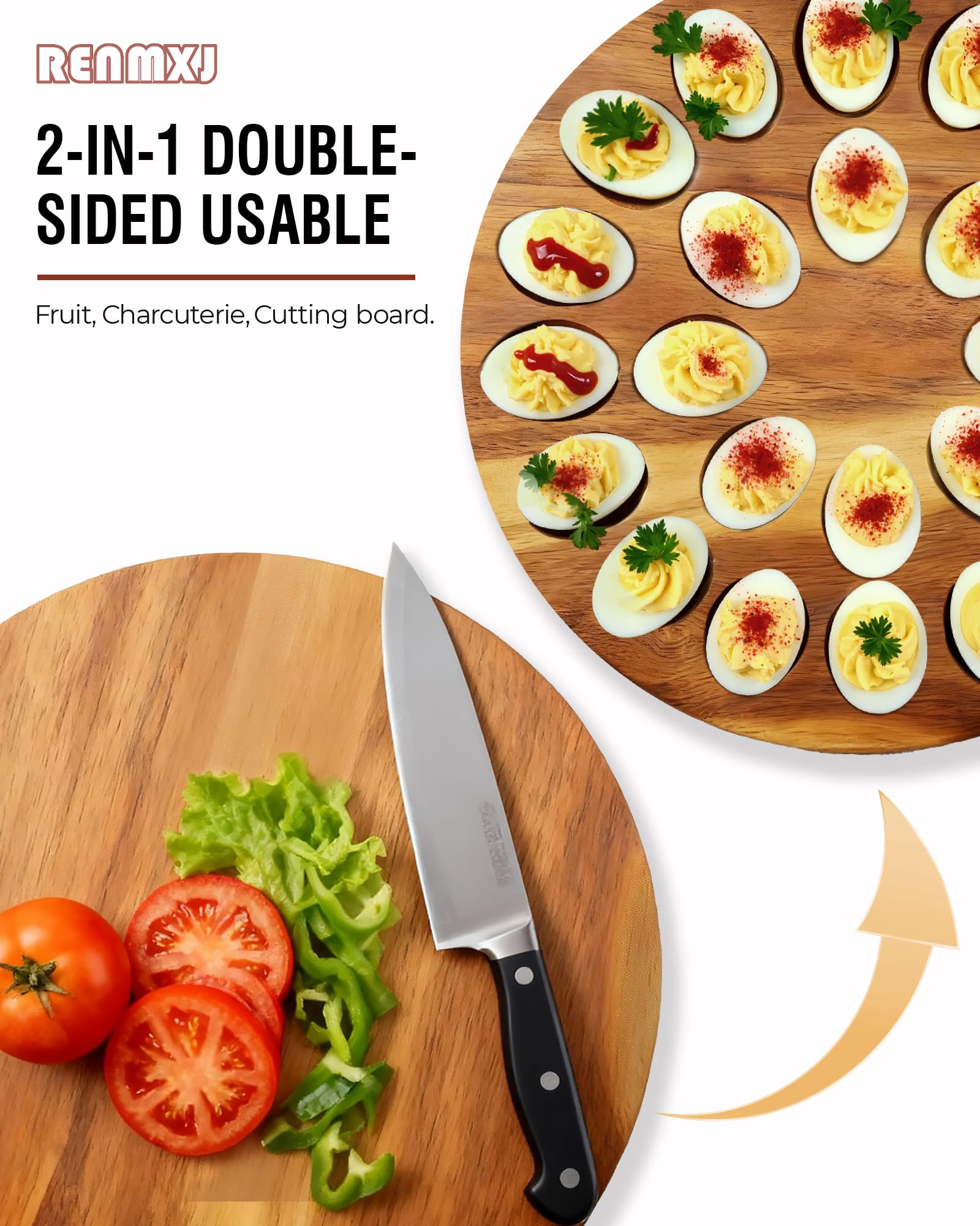 Renmxj deviled-egg-tray-elegant-presentation elevates any table with natural wood and sleek lid.