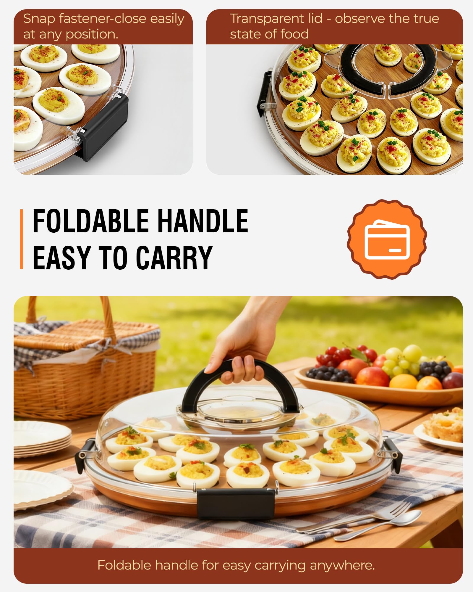 Renmxj deviled-egg-tray-handle-locks easy carrying with secure clips.