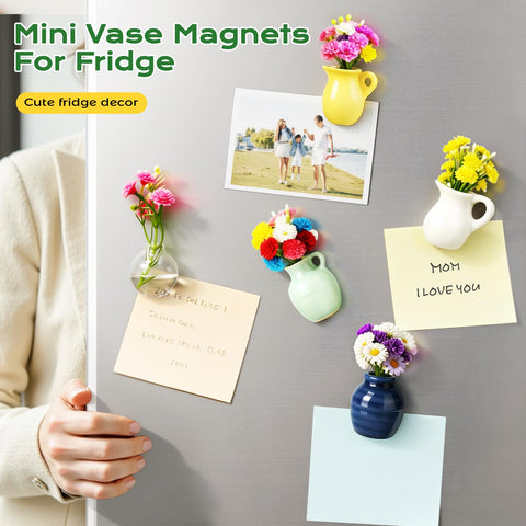 Renmxj mini ceramic vase magnet on metal surface holding notes