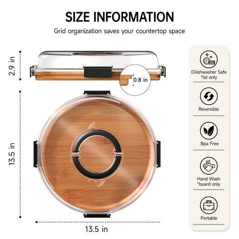 Renmxj portable charcuterie tray with handle for picnics and on-the-go serving.