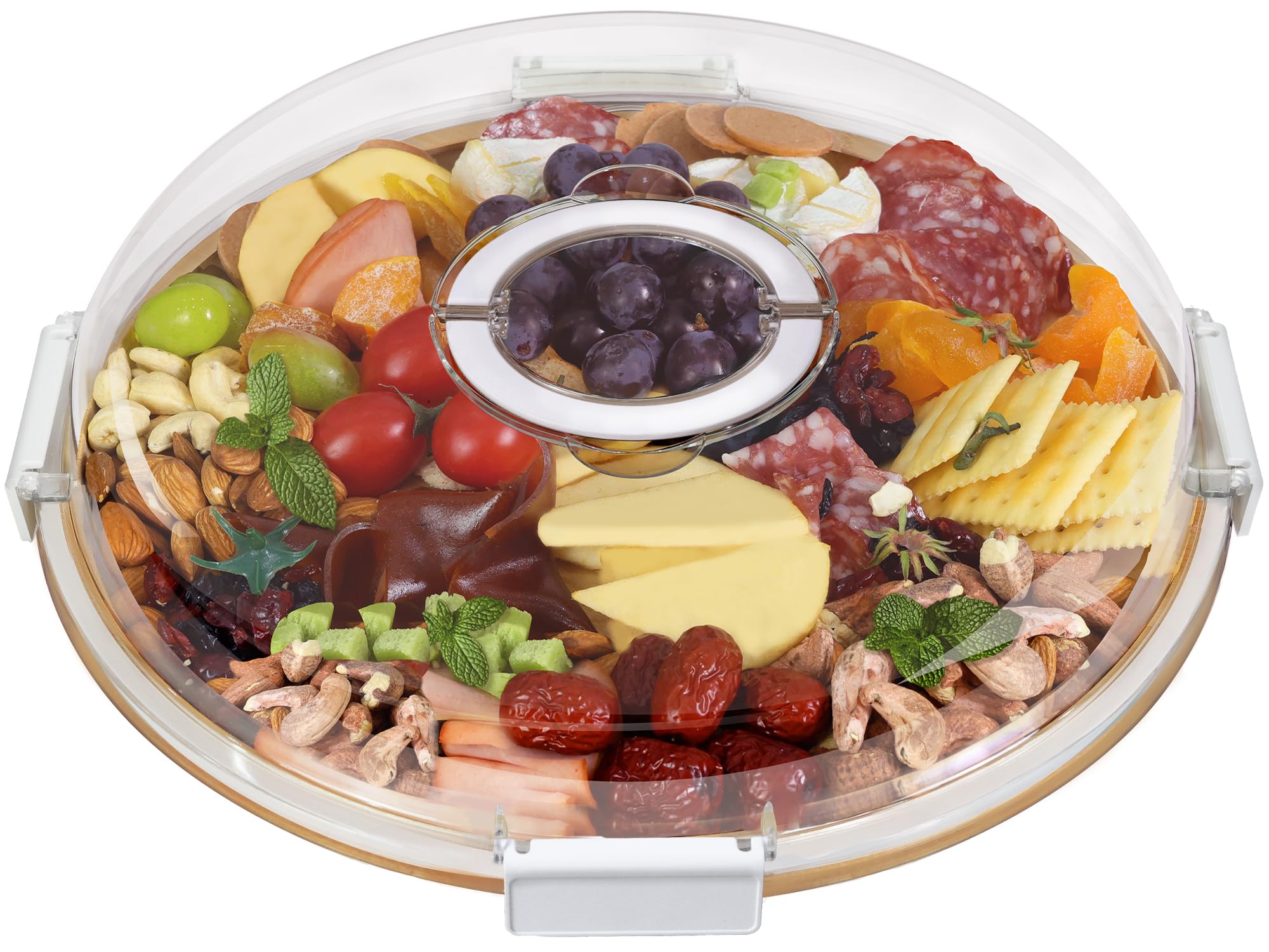 Renmxj round charcuterie board with clear lid for elegant gatherings.
