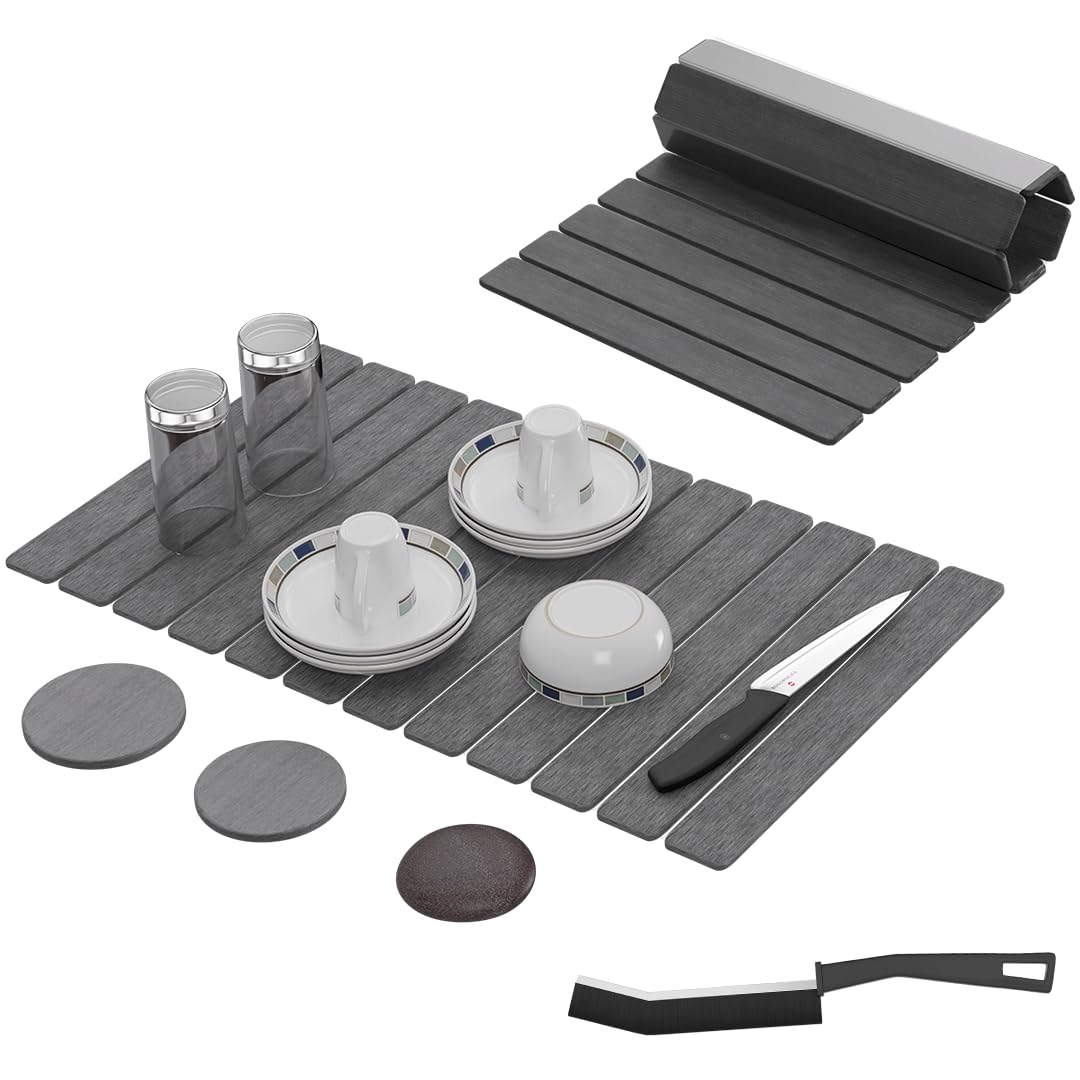 Renovisor premium stone drying mat, large foldable design keeps countertops dry