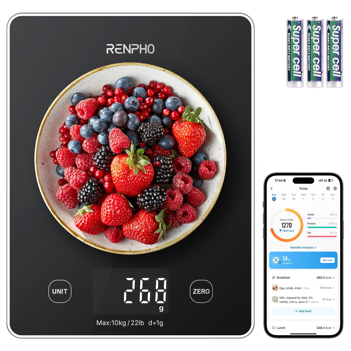 RENPHO Digital Kitchen Scale with display for precise readings in low light.
