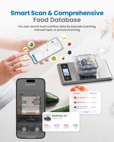 RENPHO scale measuring ingredients across 3 g to 5000 g range for accurate cooking