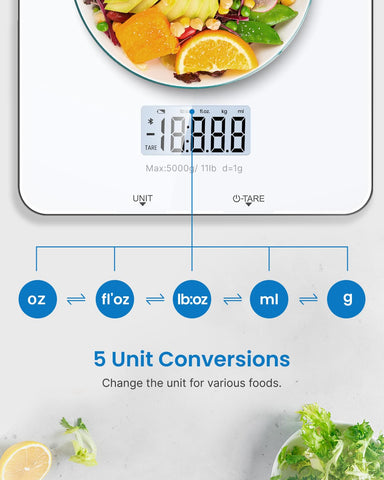 RENPHO scale unit conversion supports oz, g, ml, and more.