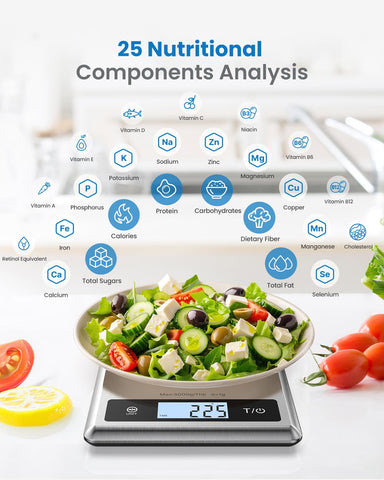 RENPHO scale beside a smartphone displaying the nutrition database for meal planning