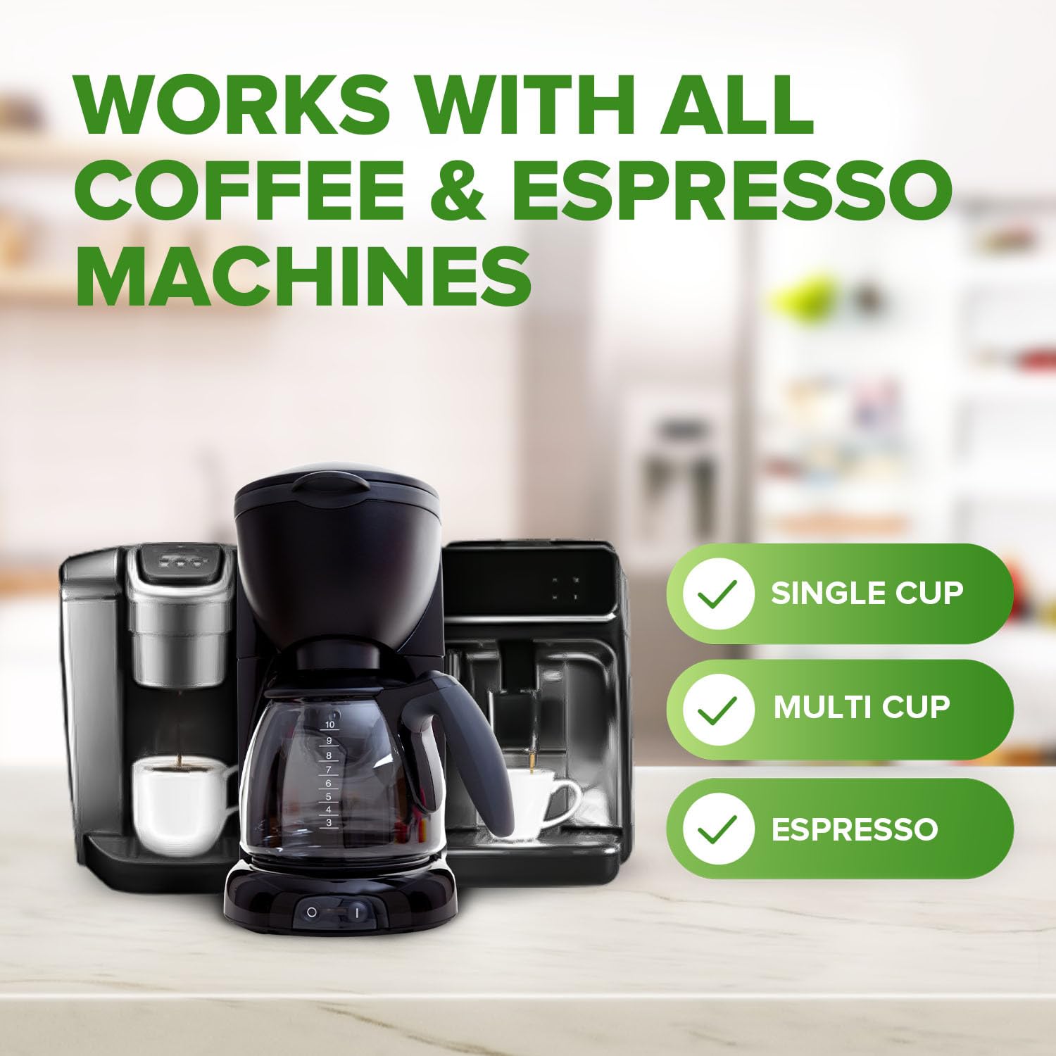 Renuv removes hard water deposits from coffee makers.