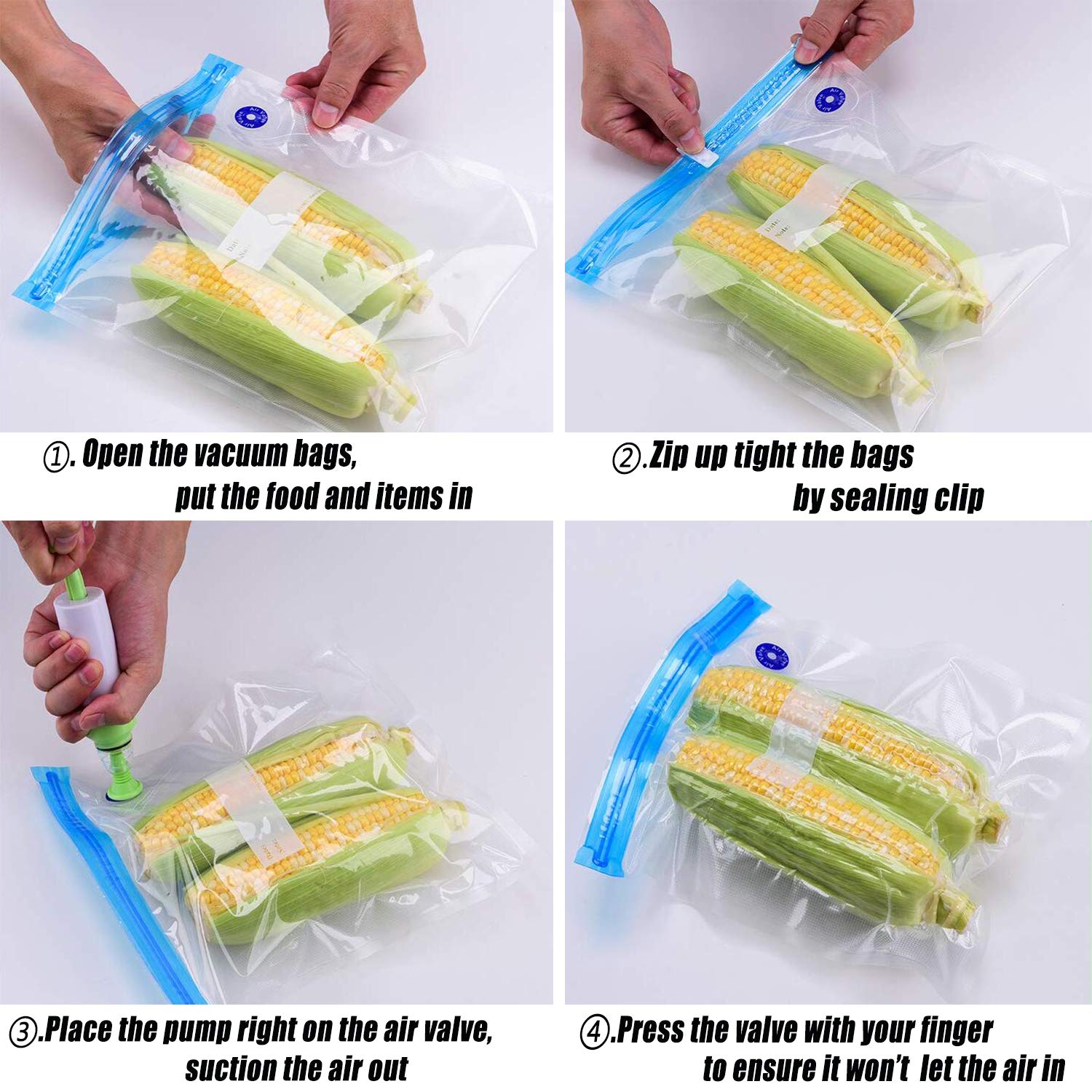 Repinsta blue kit bags sealing clips close-up, leak-proof seals for reliable cooking.