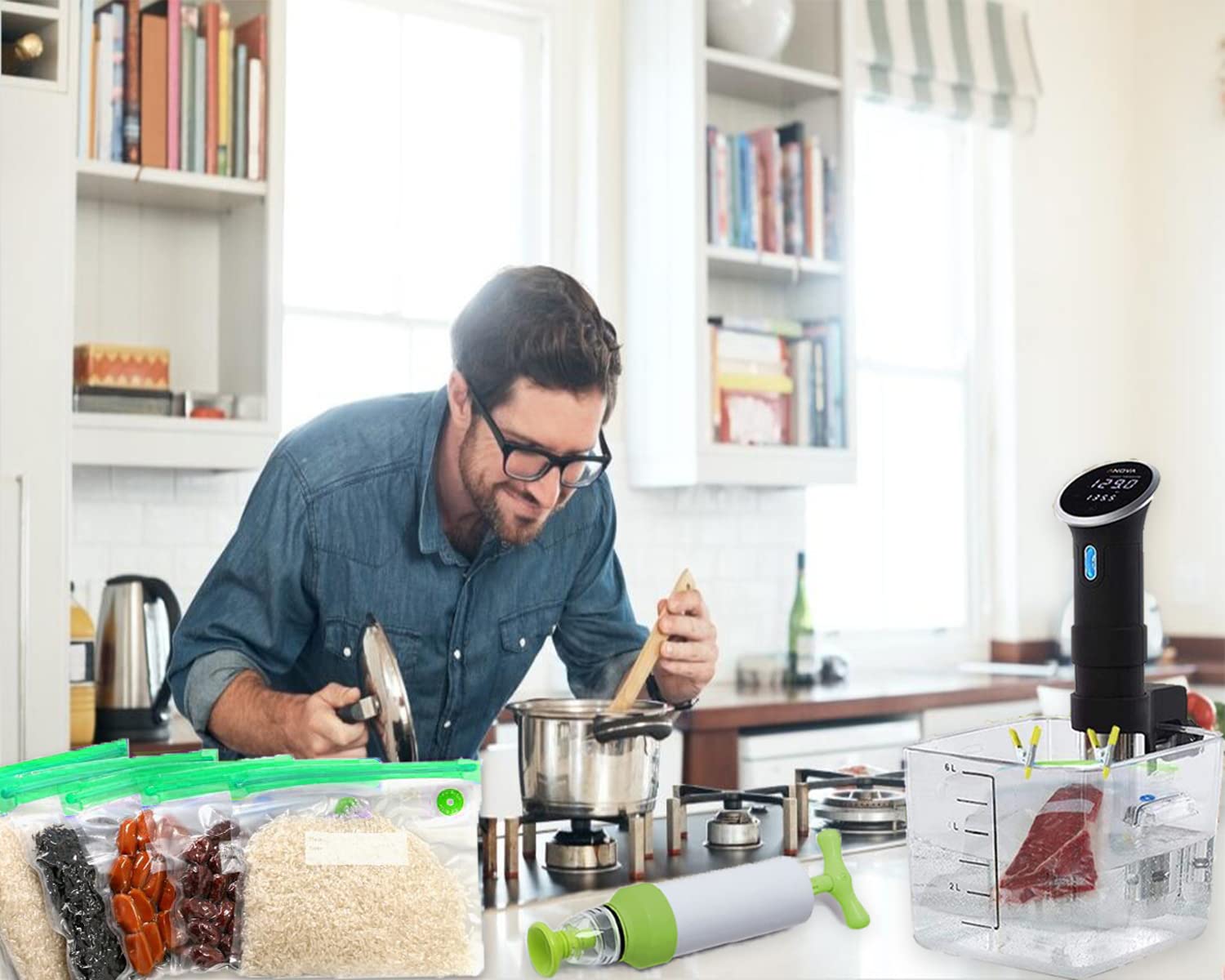 Green kit sits neatly in a modern kitchen for easy access.