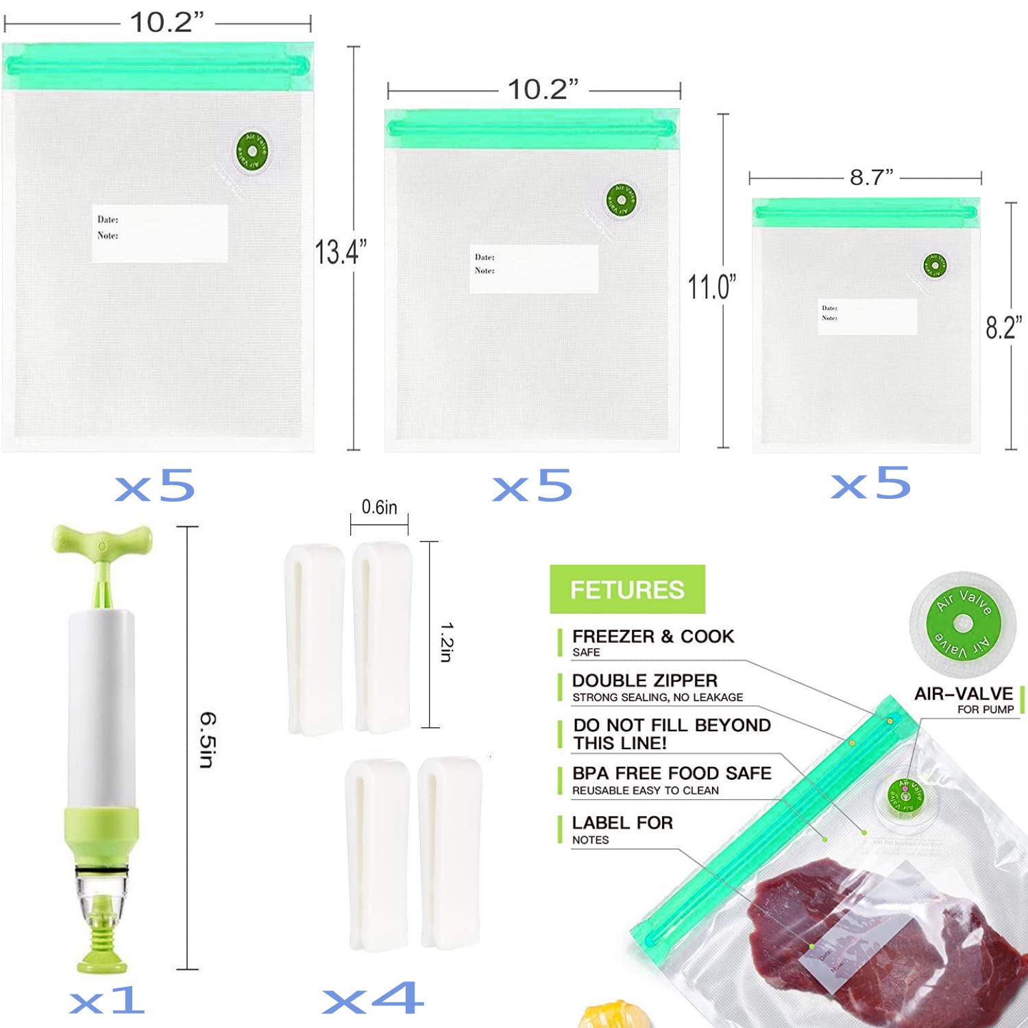 Repinsta bags and sealing clips secure bags during cooling and freezing.