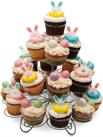 Resulzon cupcake stand side view showcases sleek, polished stainless steel.