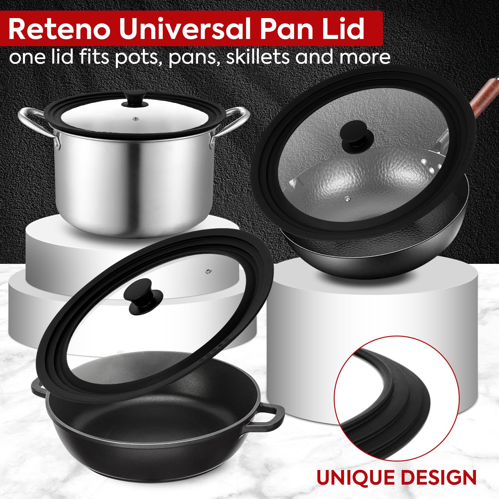 Steam vent on Reteno lid releases excess steam while preserving flavors.