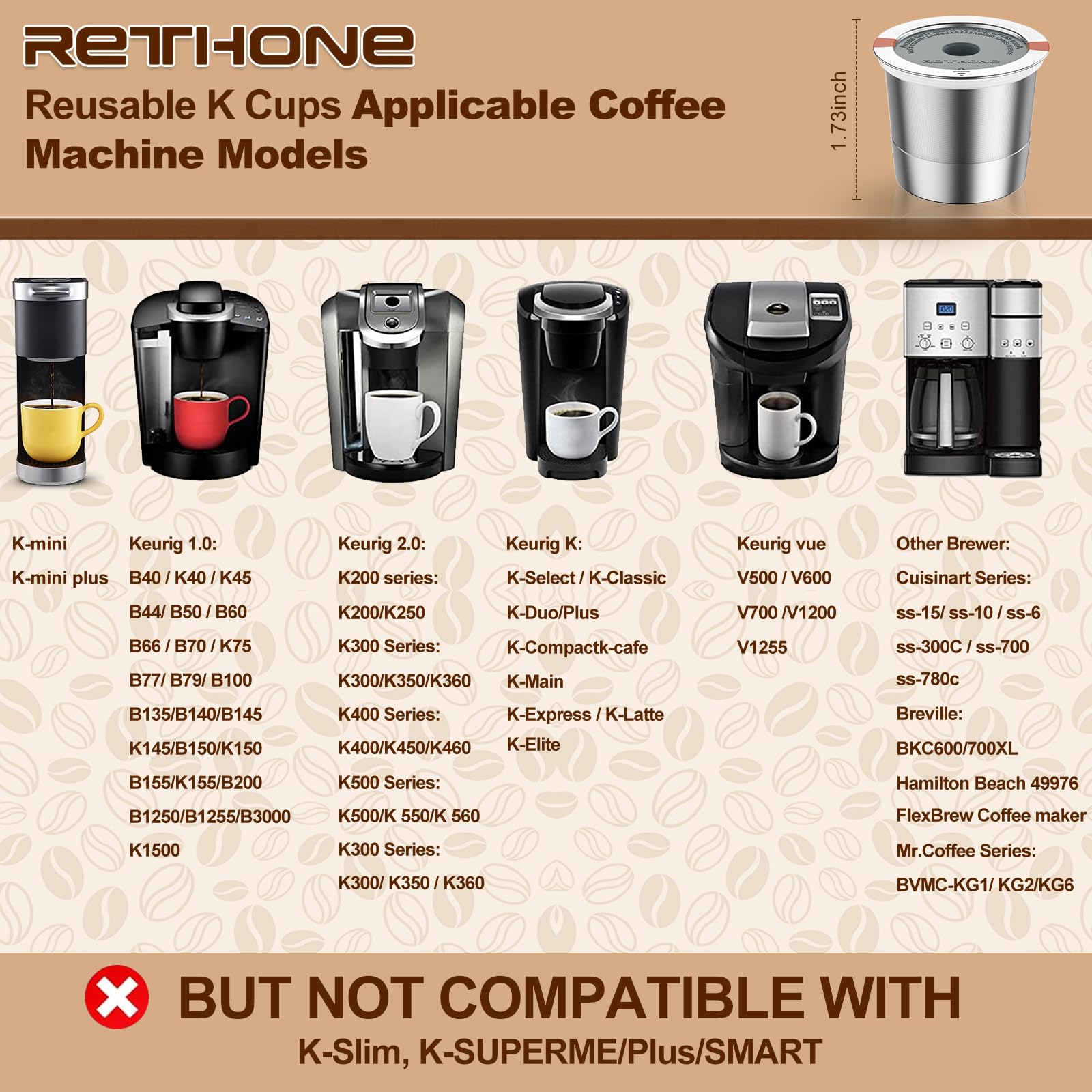 RETHONE dense mesh filter keeps grounds out for a clean cup