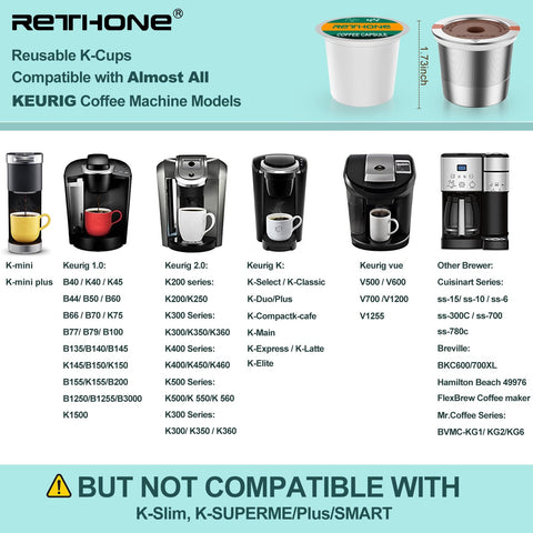 Four-pack of RETHONE reusable K cups for Keurig machines.