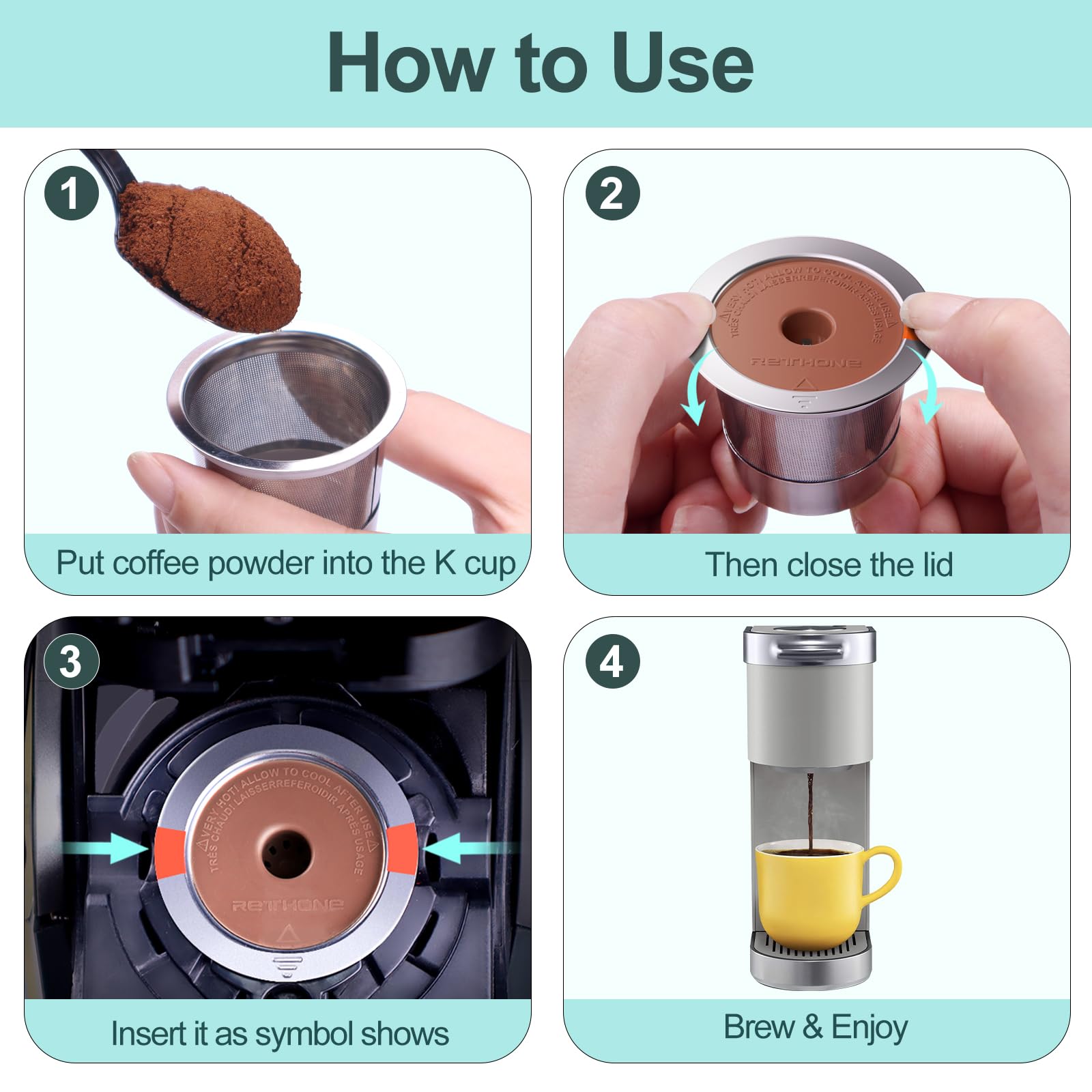 RETHONE top seal with notch ensures leakage-free brewing.
