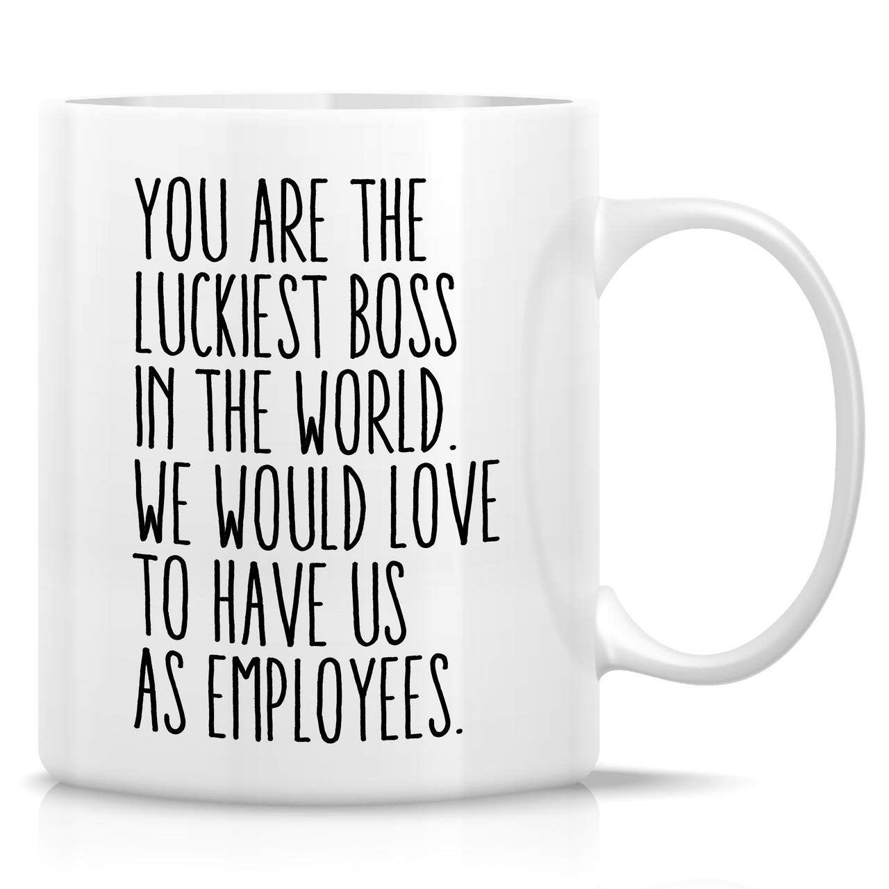 Retreez You Are The Luckiest Boss mug on desk for daily motivation.