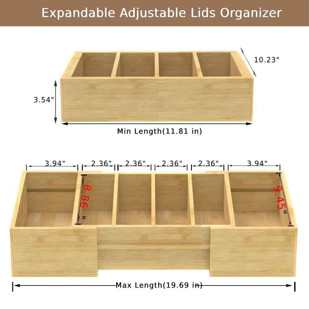 Retro Shaw adjustable dividers illustrate lid size versatility for different shapes