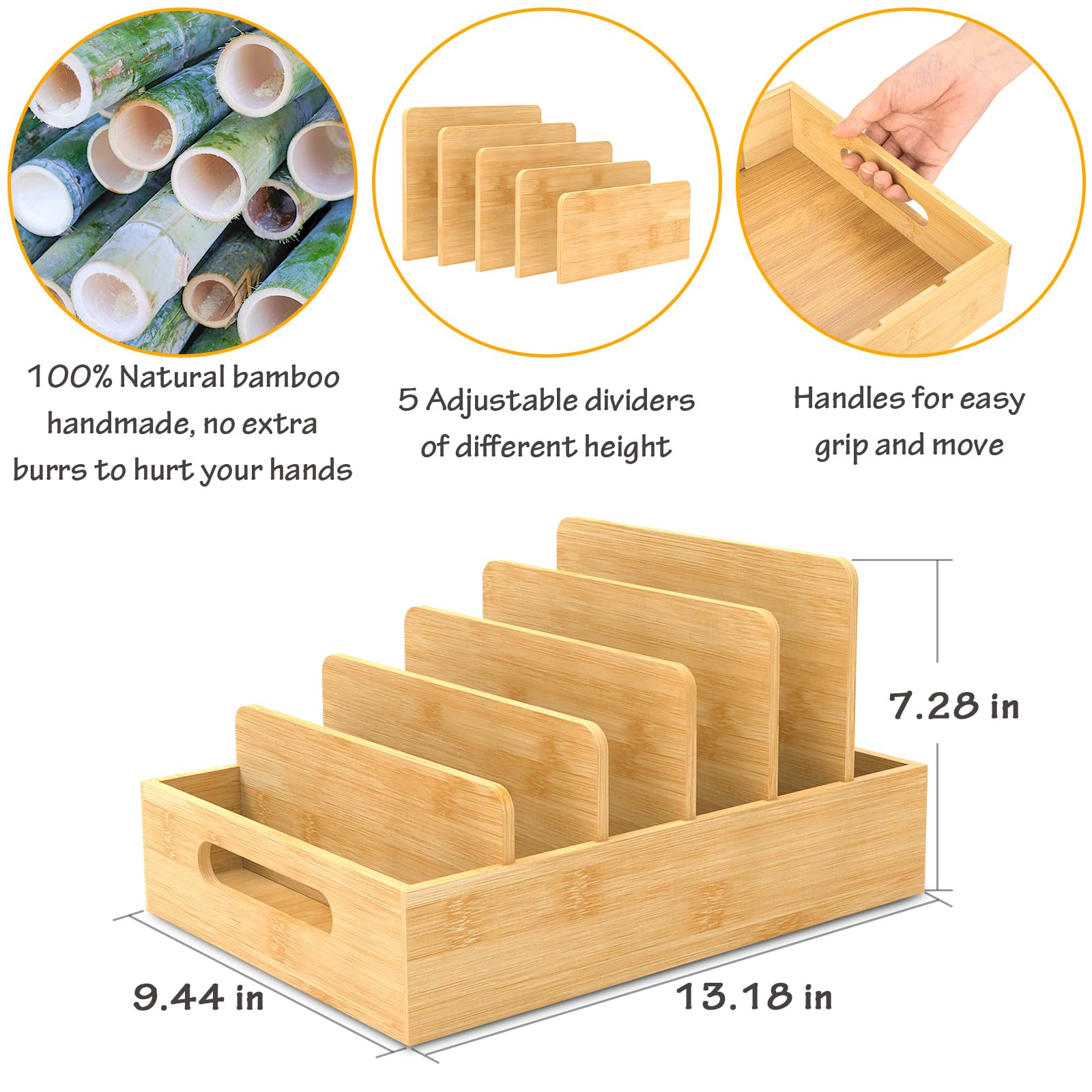 Retro Shaw bamboo lid organizer mounted on a cabinet for easy access.