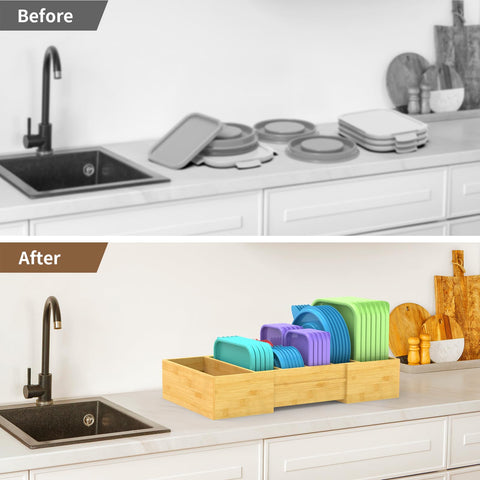 Retro Shaw cabinet lid storage setup demonstrating organized kitchen space
