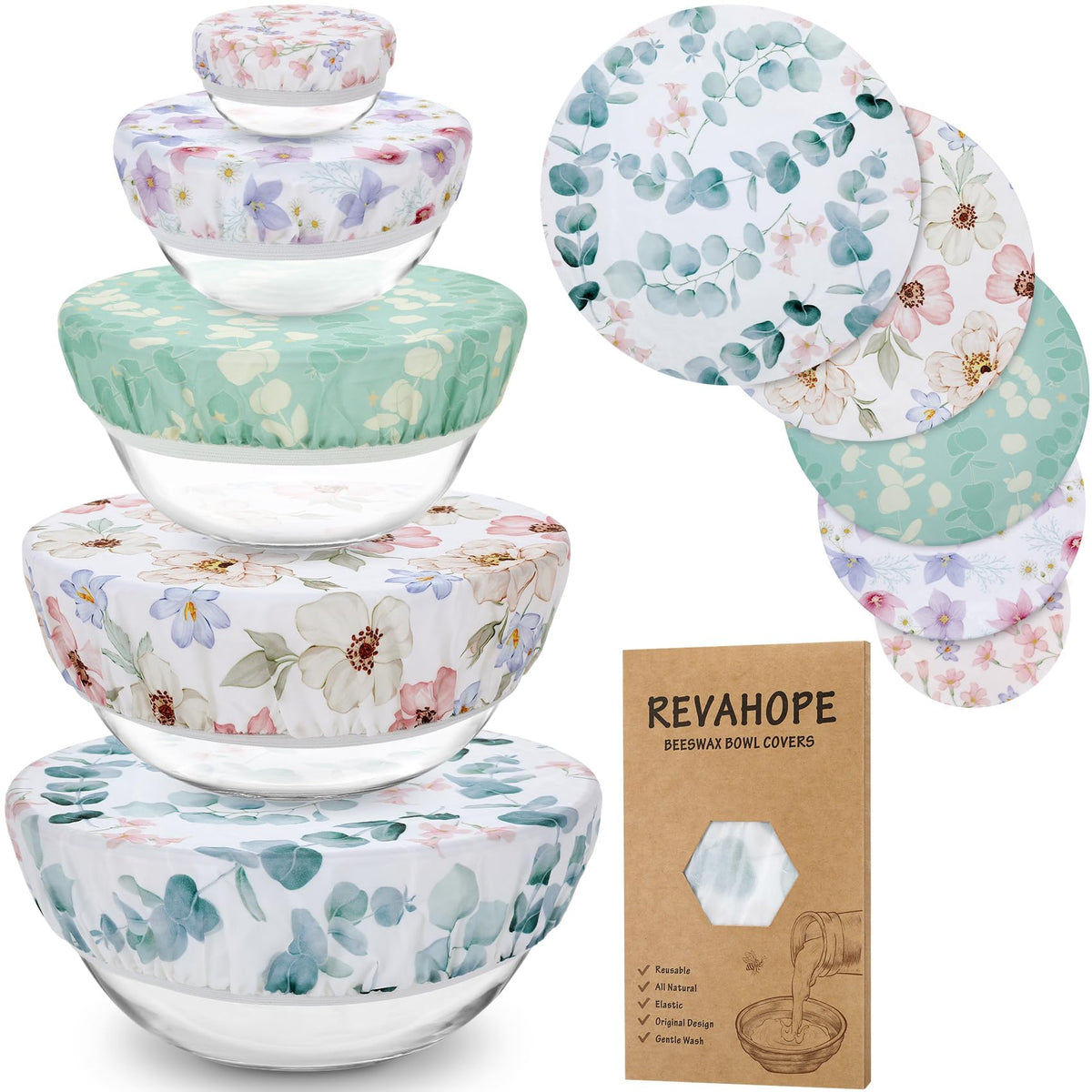 Revahope five size beeswax bowl covers fit bread proofing bowls to maintain moisture