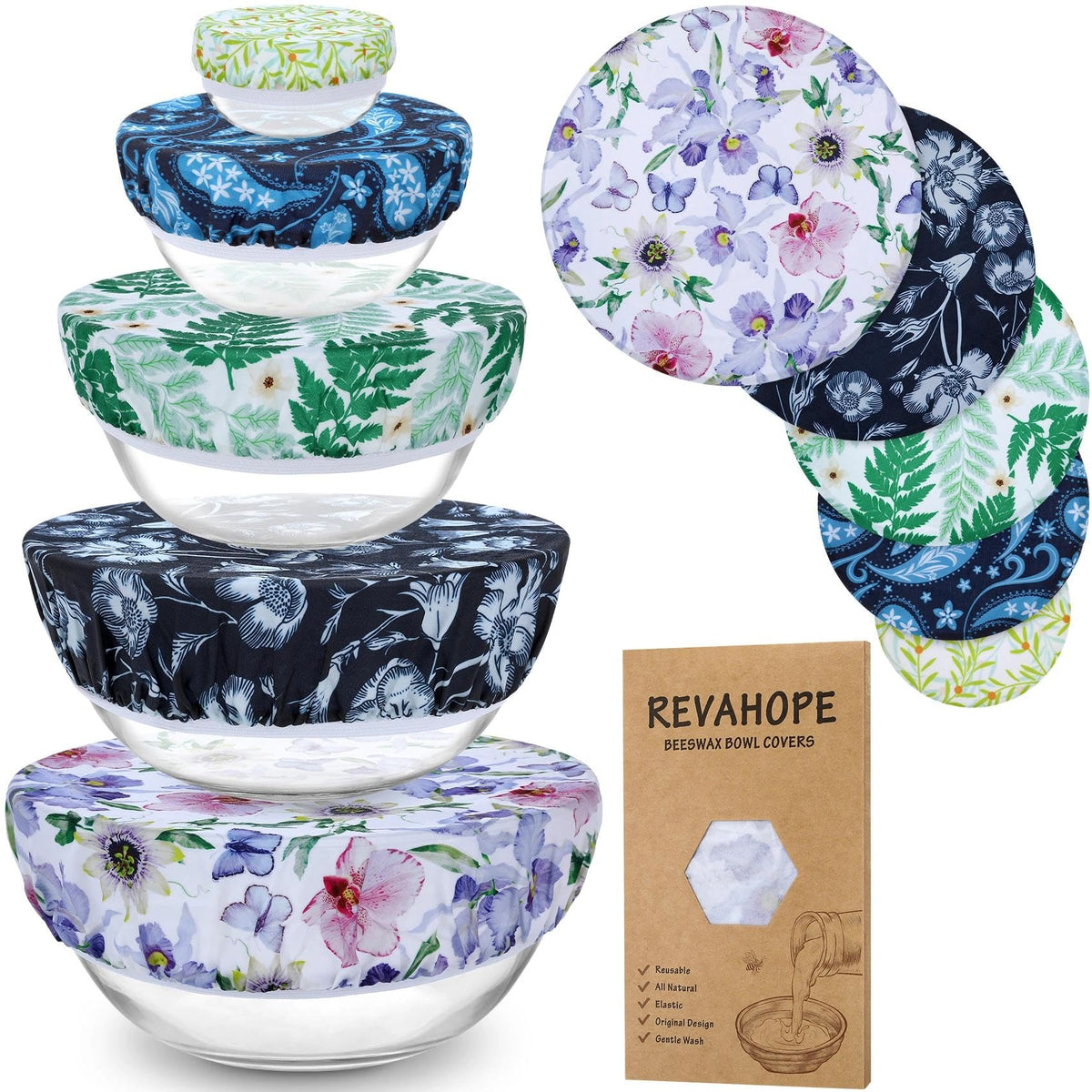Revahope iris floral 10cm beeswax bowl cover keeps dough fresh and covered.