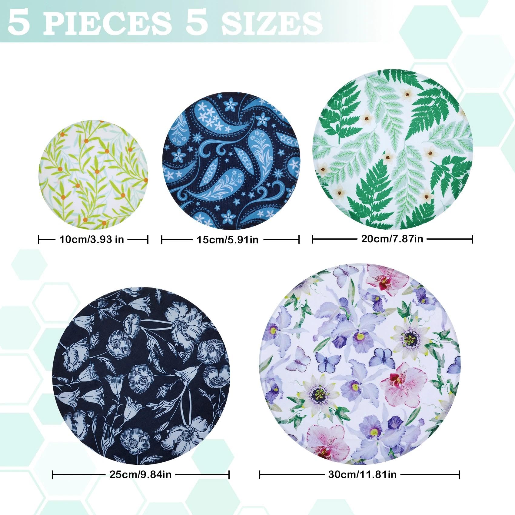 Revahope iris floral 15cm beeswax bowl cover fits bowls neatly, reusable storage option.
