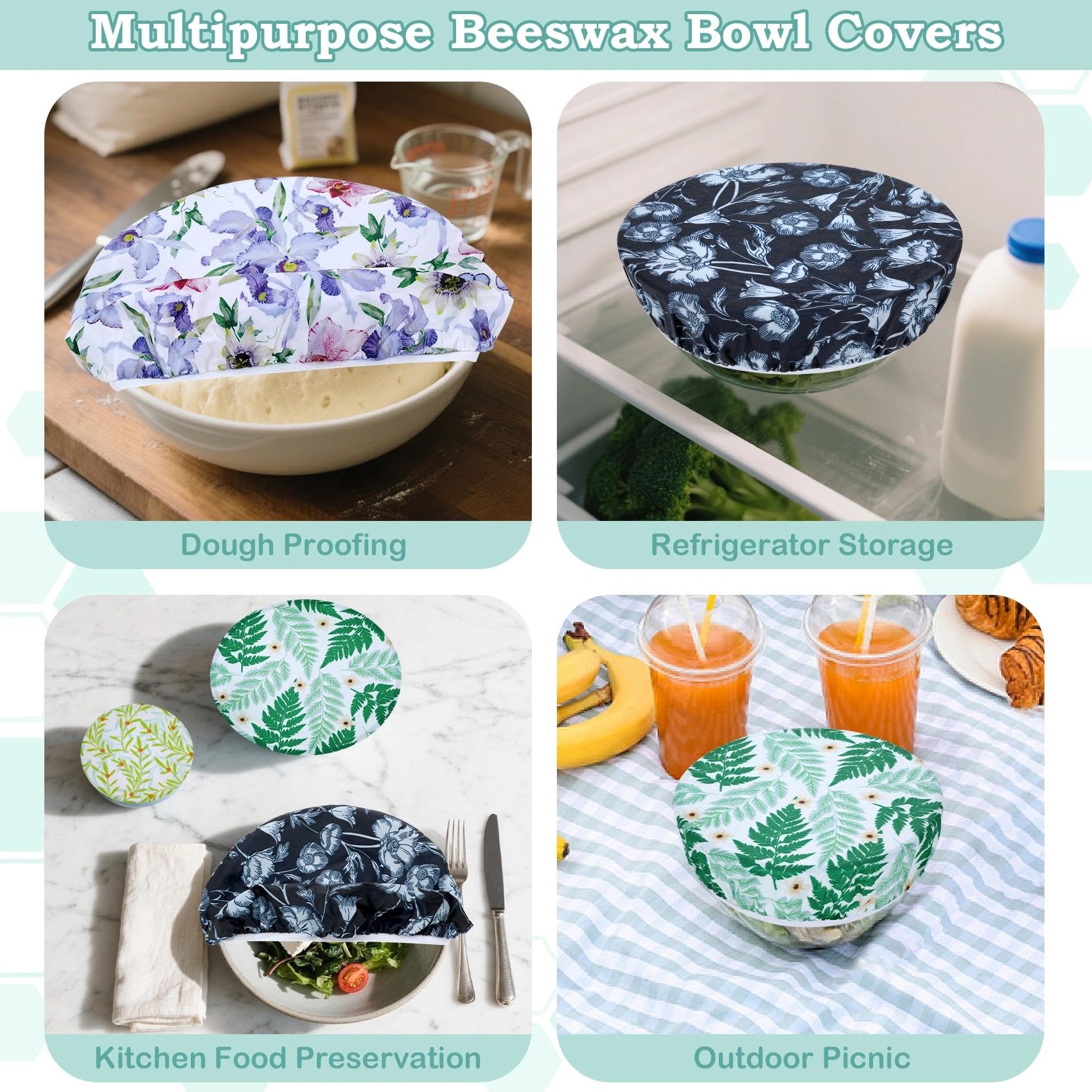 Revahope iris floral 30cm wrap seals larger bowls for kitchen organization.