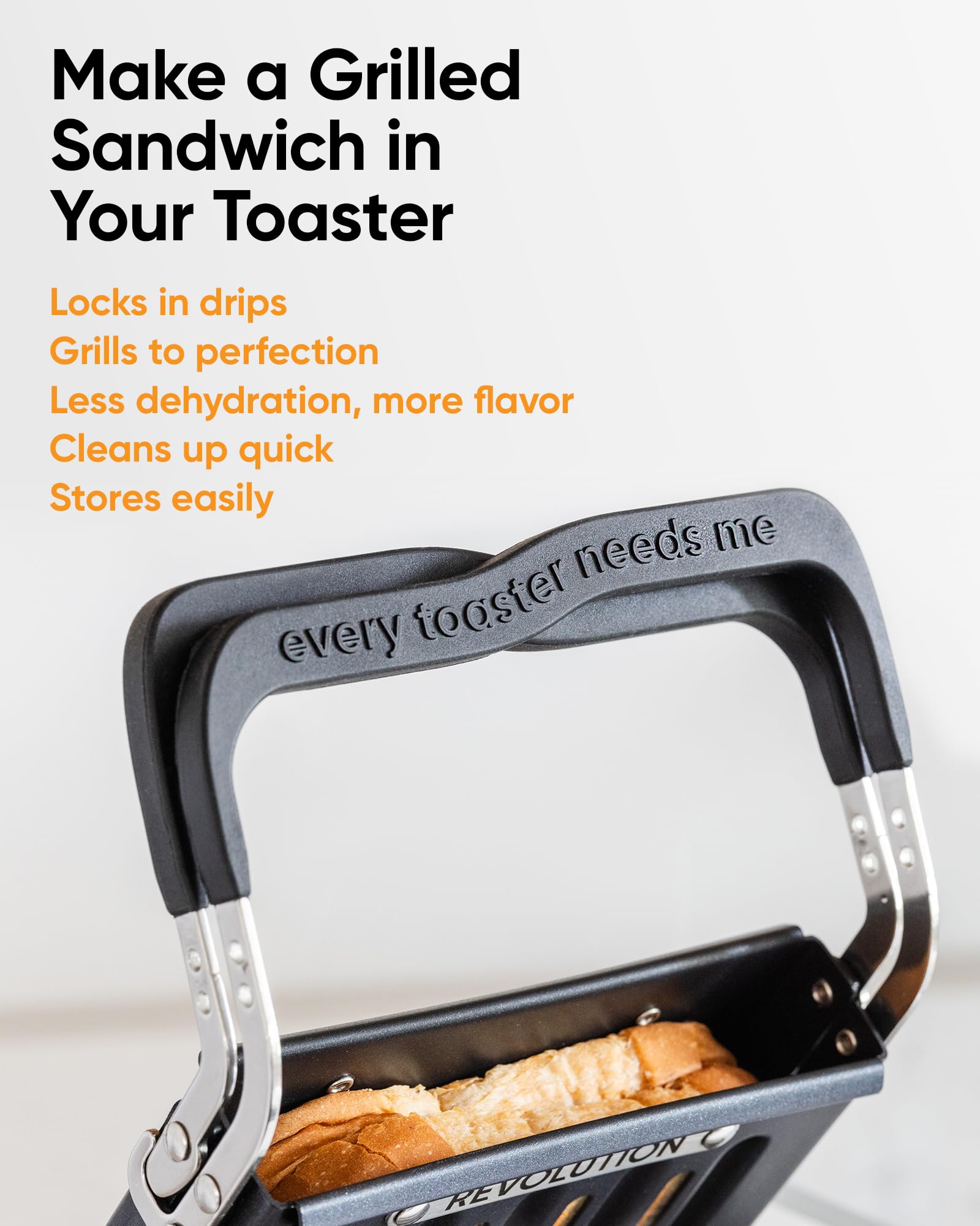 Revolution Toastie Press closed clamshell shows even grilling.