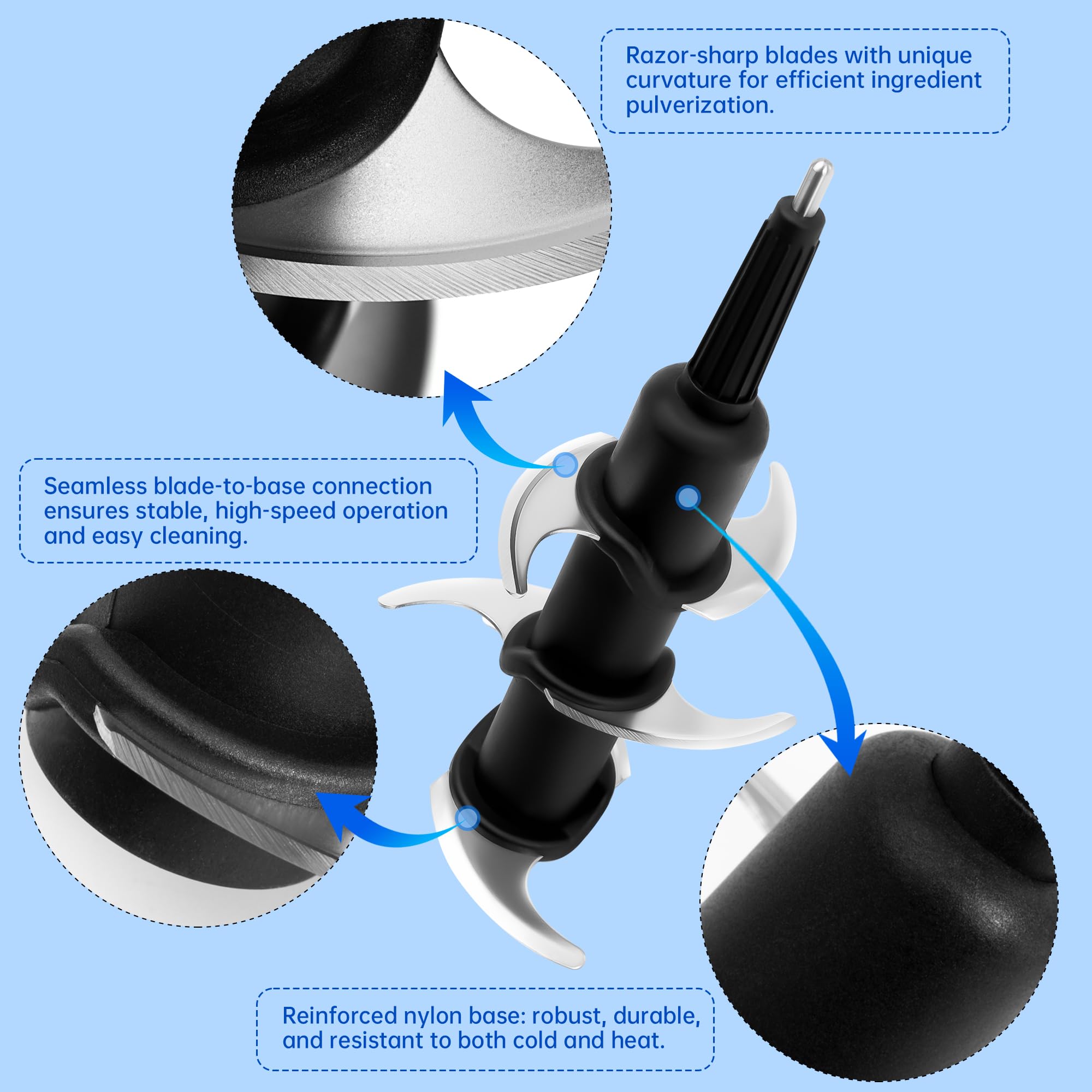 Revorit blade base built with reinforced nylon for durability.