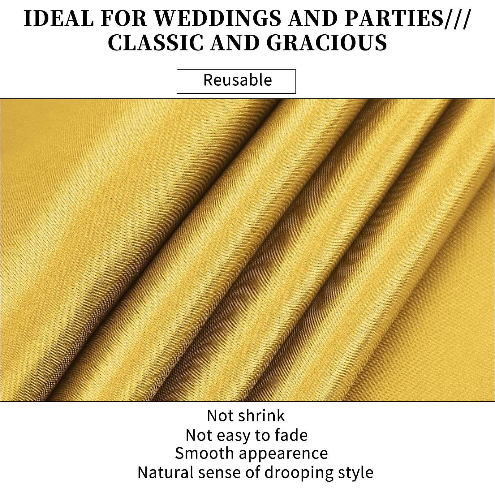 REWOMC chair sash accent using gold satin runner for refined look.