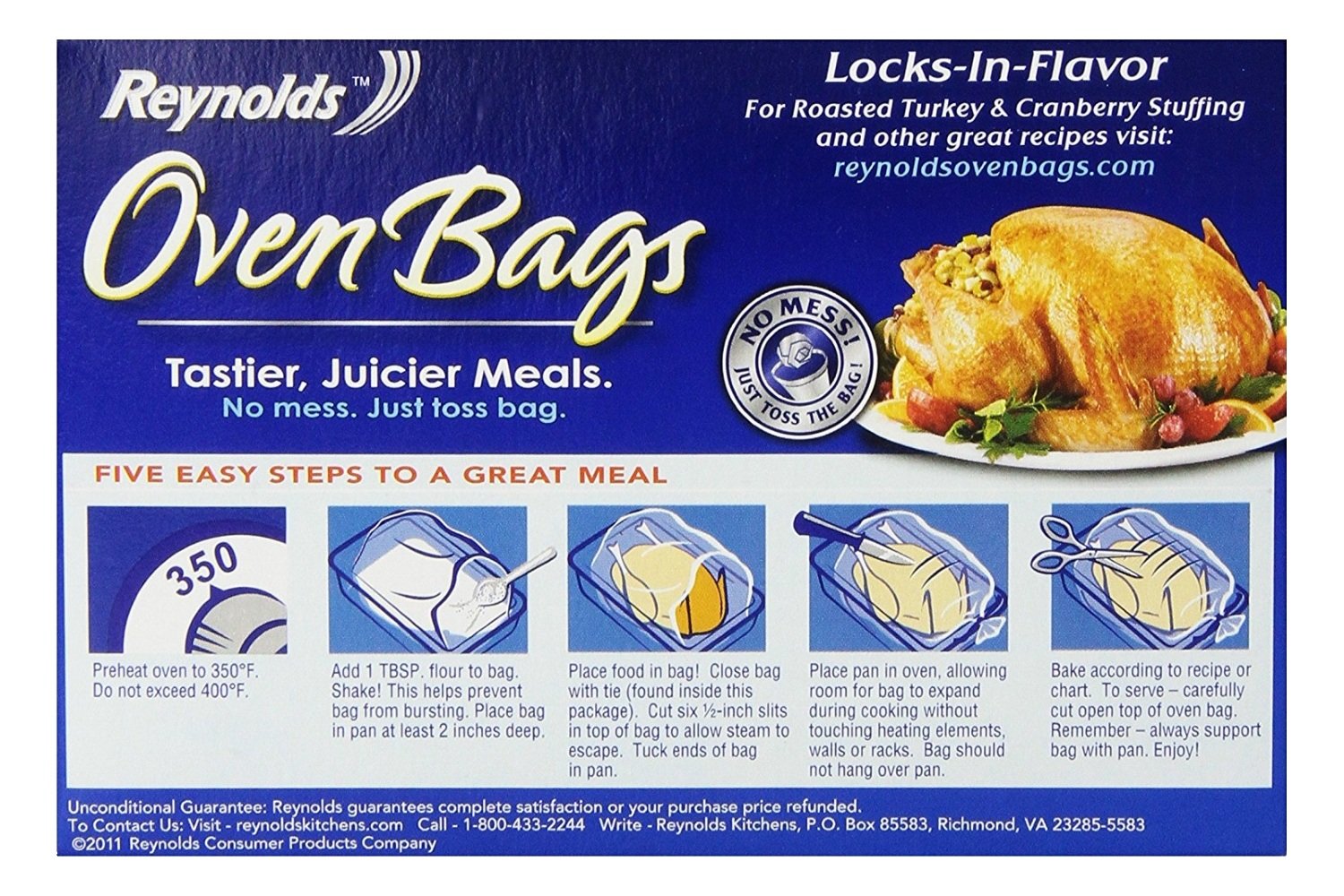 Reynolds 510 dinner in oven bag for juicy, flavorful meals with less mess.