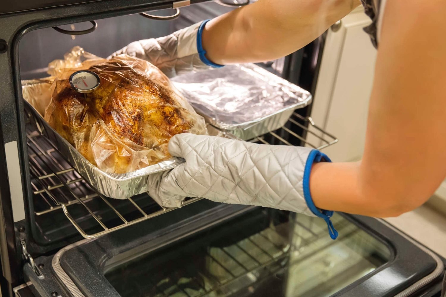 Reynolds 510 turkey bag ready for oven, ensures tender results and simple cleanup.