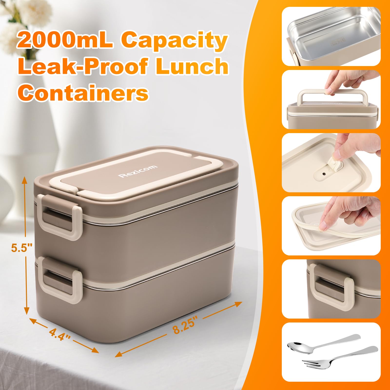 Rezicom stainless steel soup bowl demonstrates included soup container for hot meals.
