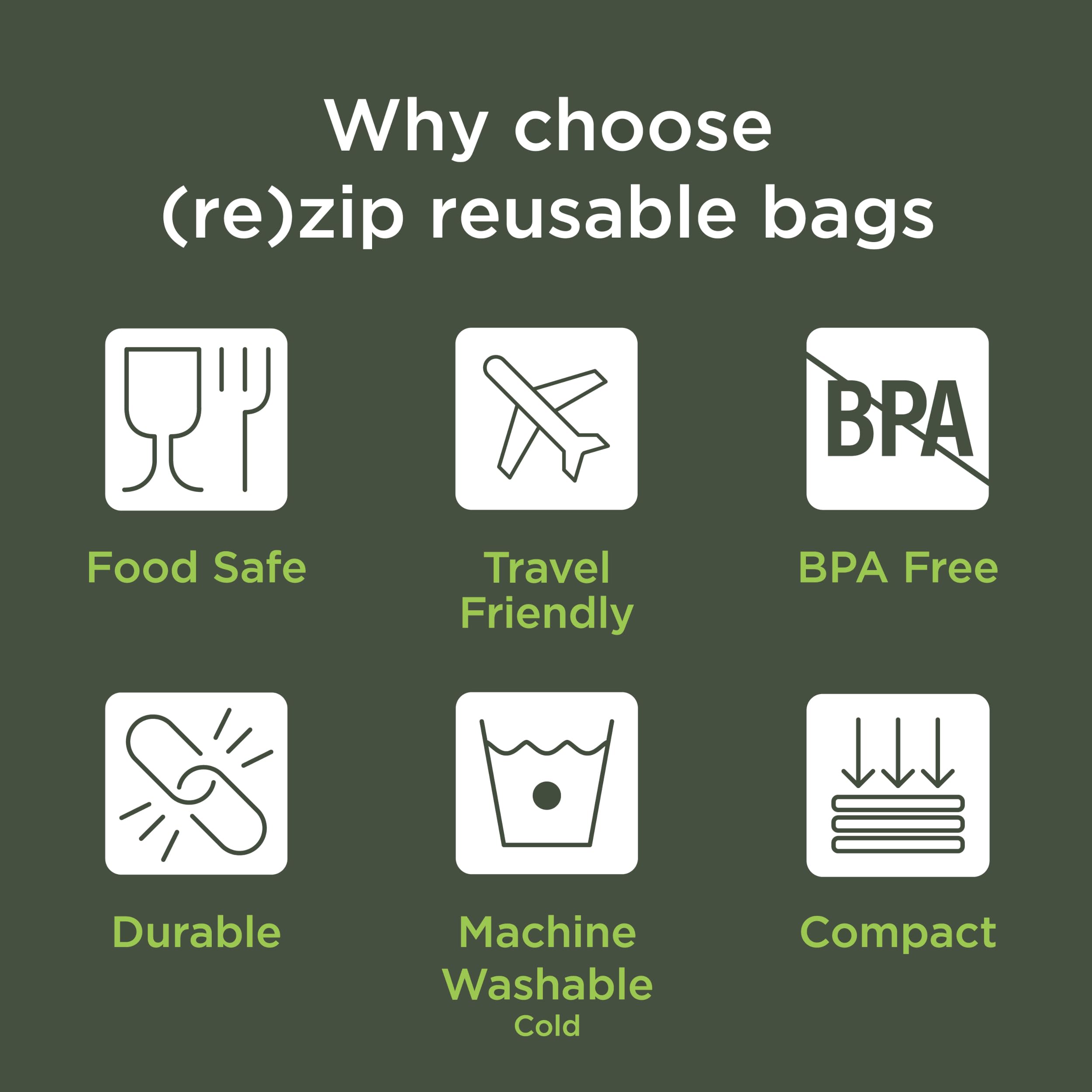 (re)zip eco-friendly bag BPA-free and reusable, reducing waste.