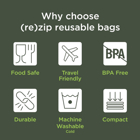 (re)zip eco-friendly bag BPA-free and reusable, reducing waste.