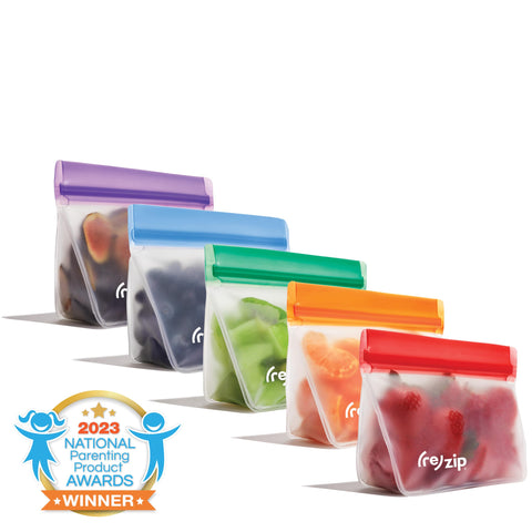 rezip five-pack of jewel-toned bags streamlines kitchen organization.