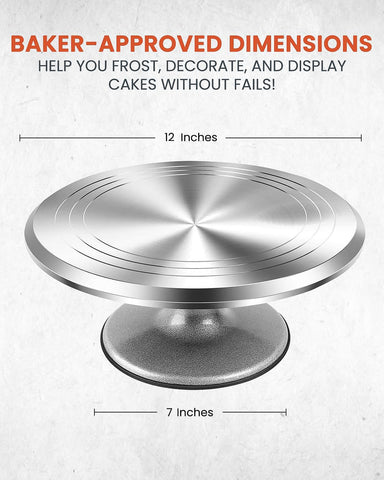 RFAQK 12-inch revolving cake stand, top-down view, allows even frosting coverage