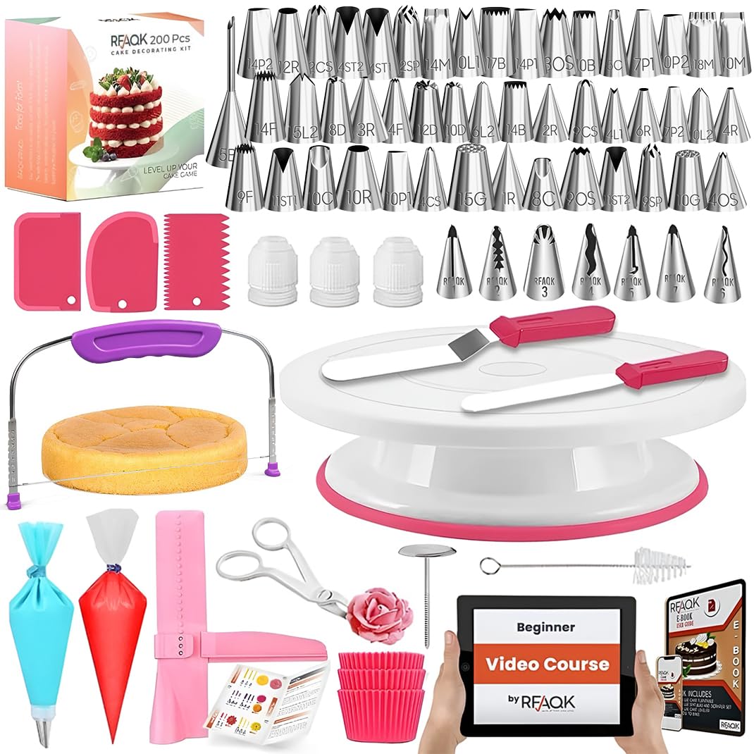 RFAQK 200pcs cake decorating kit for starting pro-looking desserts