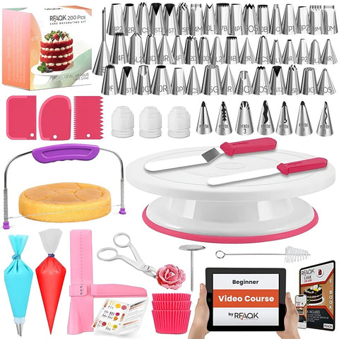 RFAQK 200pcs cake decorating kit for starting pro-looking desserts